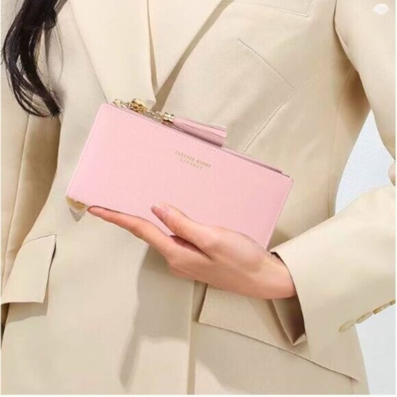 🎀HP X2!🎀NWT Pink Slim Wallet Womens Clutch Style Elegant Tassel Wallet 12 Card - Picture 8 of 8